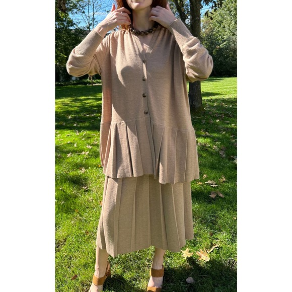 Lauren Manoogian Pleat Skirt Camel Sz 1 Small NWT Pleated Drop Waist Wool Alpaca - Picture 10 of 16